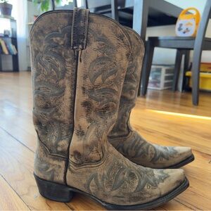 Dan Post Distressed Tan and Black Cowboy Boots